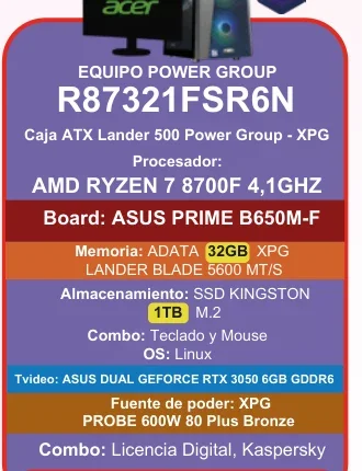 Equipo Power Group R87321FSR6N AMD Ryzen 7 8700F - Comprar en ZonaTech